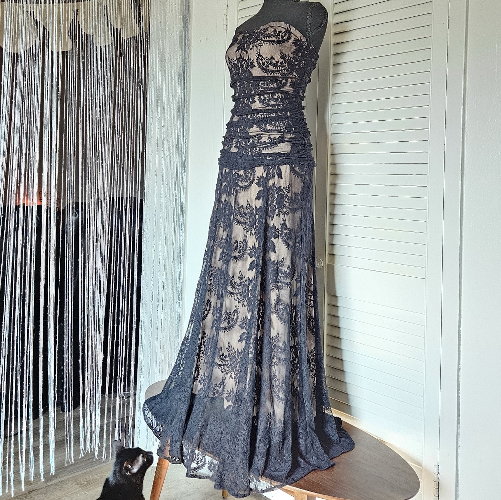 Y2K Black Lace Whimsigoth Dark Romantic Formal Gown Size XS - Picture 2 of 11